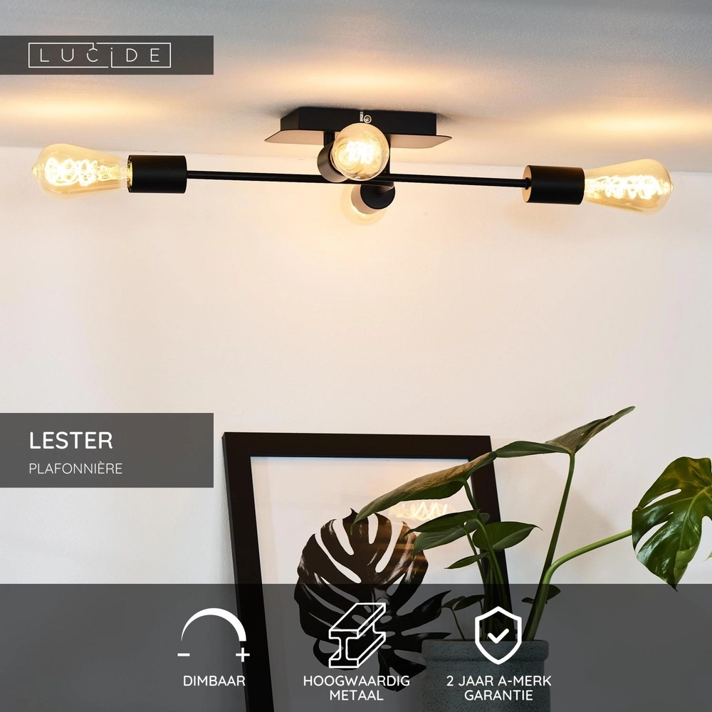 Deckenlampe Lester 4-Licht Schwarz Lucide 5411212211026
