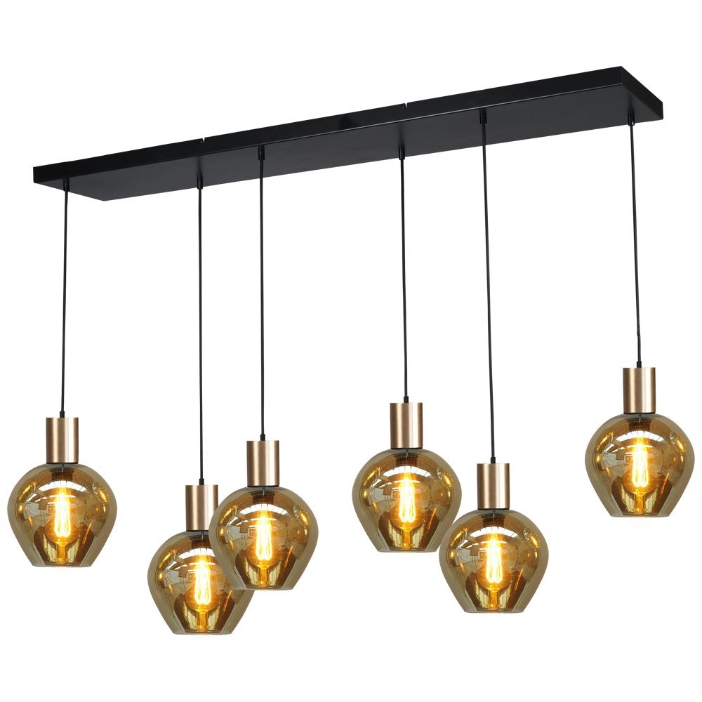 Schwarze Hängelampe mit Gold Bounty 6-flammiges rundes Glas