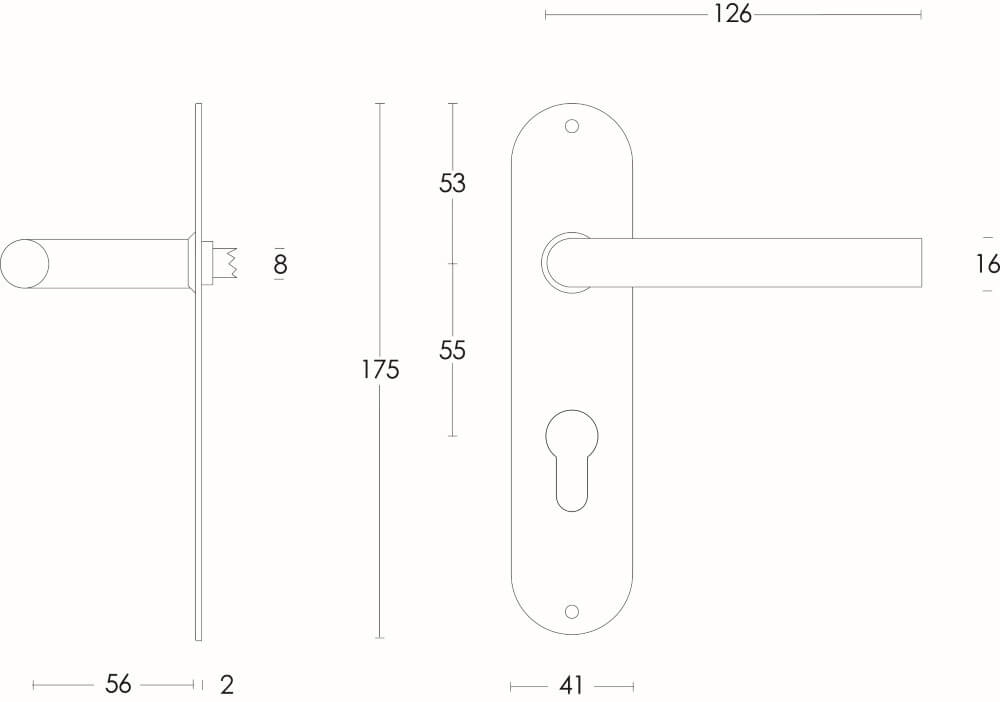 Türklinke Recht Profilzylinder 55mm Edelstahl Intersteel 8714186060544