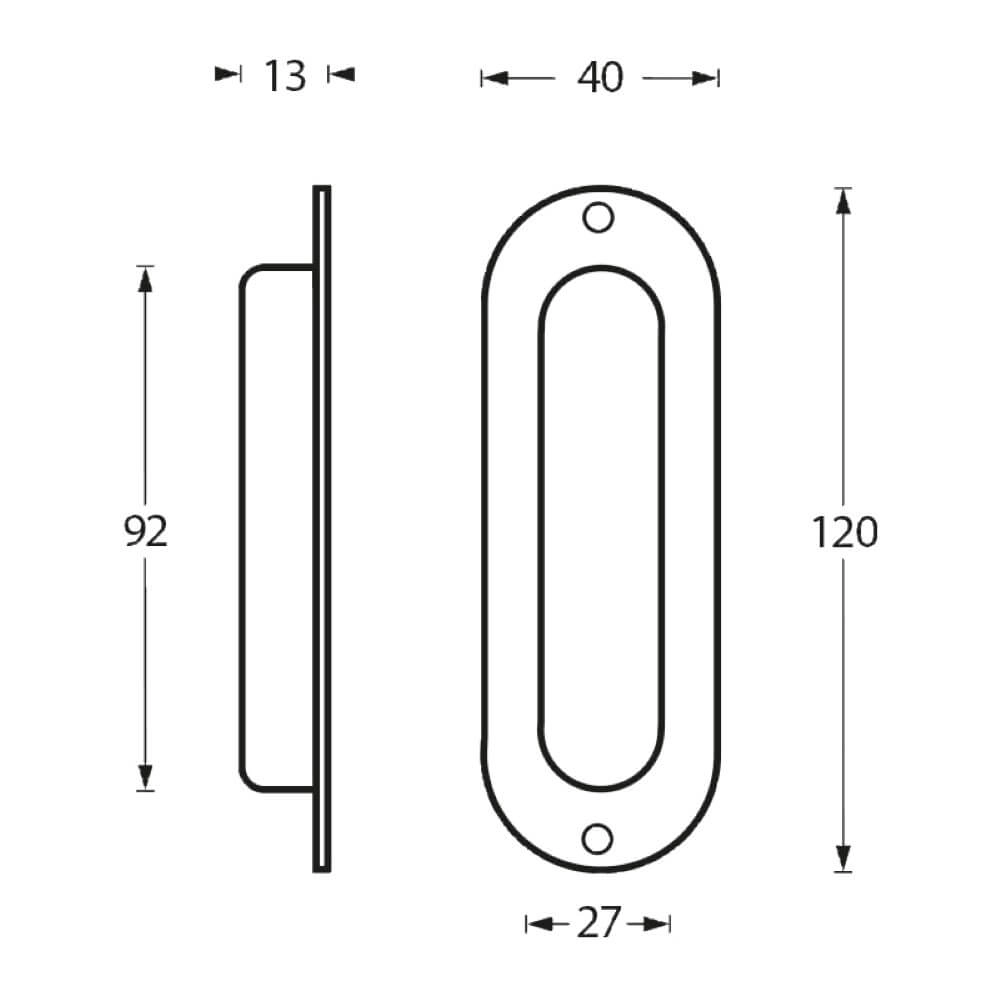 Türschiebegriff oval Alvro 12x4cm Schraubenloch aus Edelstahl Intersteel 8714186097120