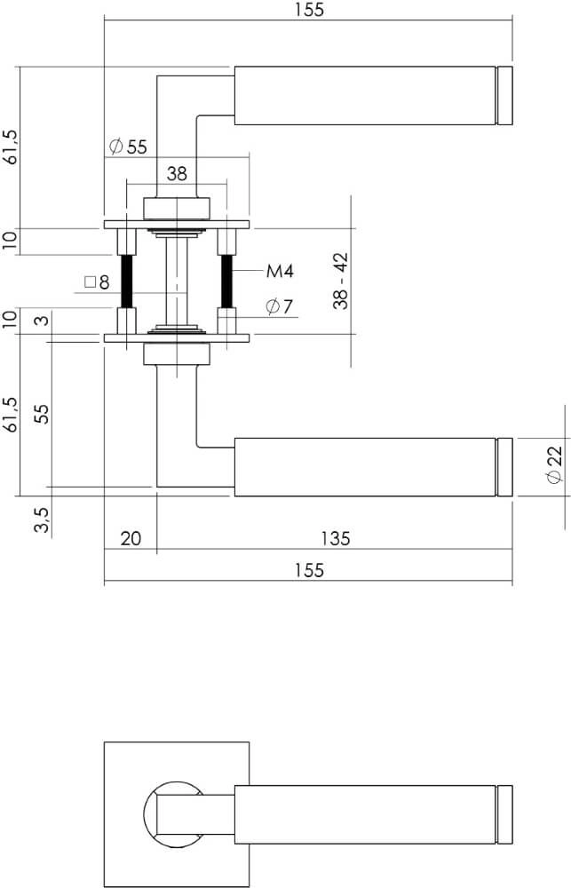 Türklinke Bau-Stil Quadratische Magnetrosette Edelstahl Intersteel 8714186444337
