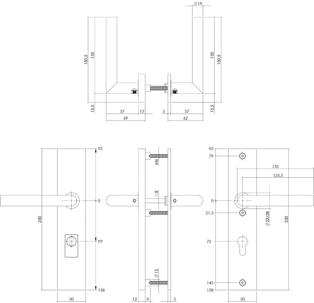 Hintertür-Hardware Aurano Kernzugsicherung PC 72mm gerade schwarz Intersteel 8714186428283