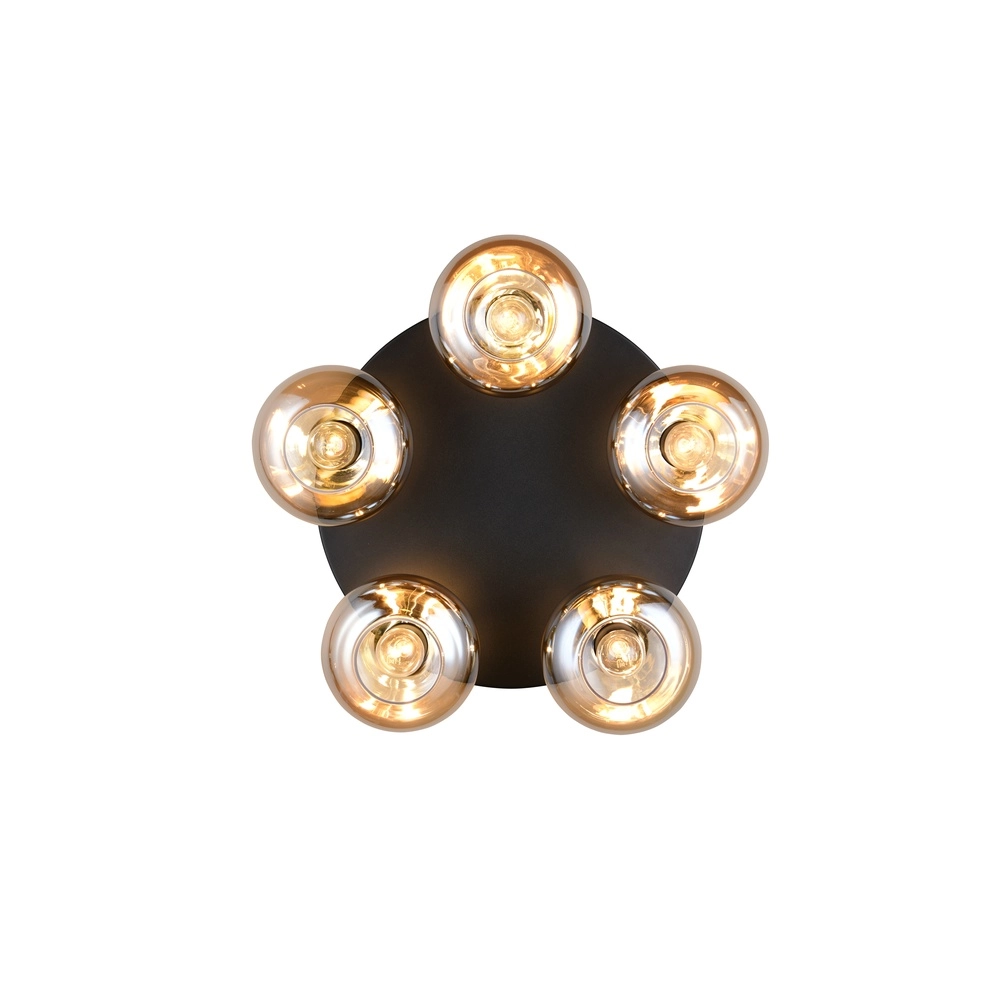 Deckenlampe Divina 5-flammig schwarz mit Braunglas Trio 4017807667455