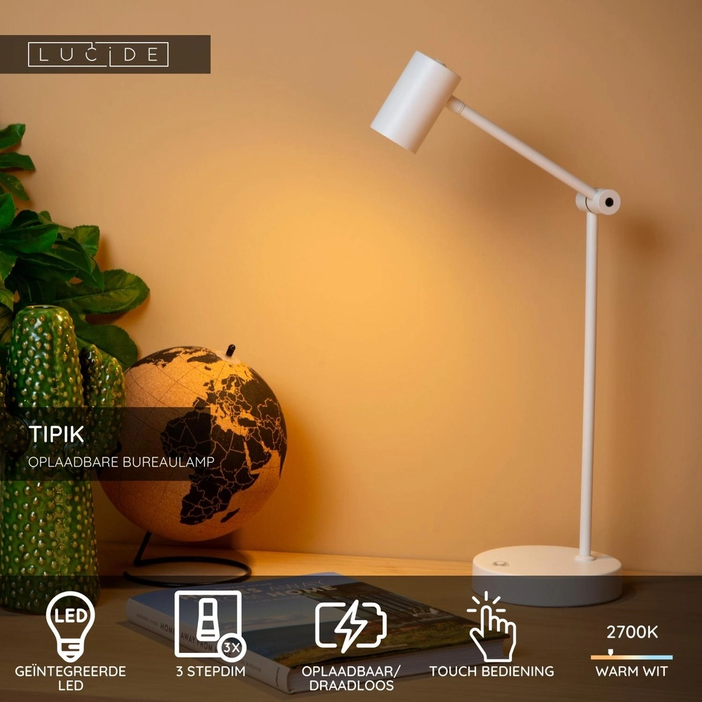 Wiederaufladbare Schreibtischlampe Tipik Weiß Lucide 5411212361332