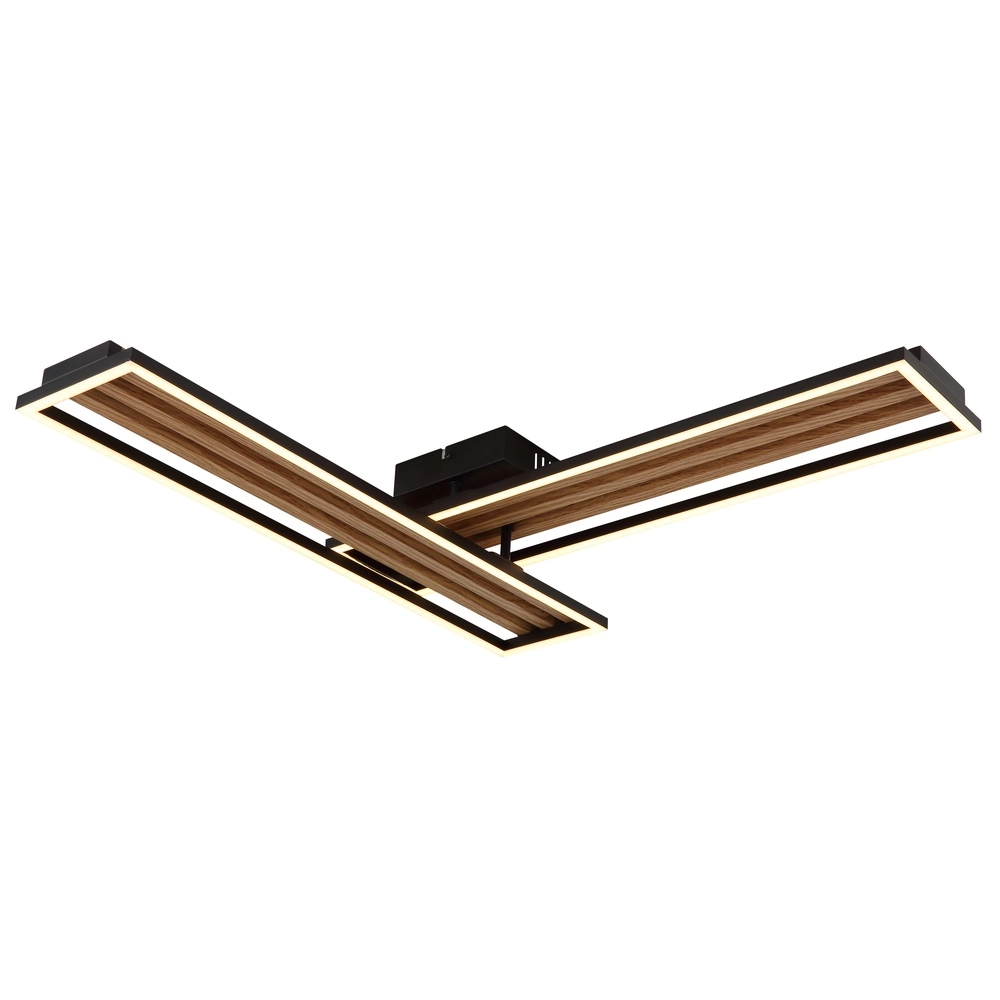 Moderne Deckenlampe Dakari I Schwarz mit Holz 90 cm Globo 9007371528783