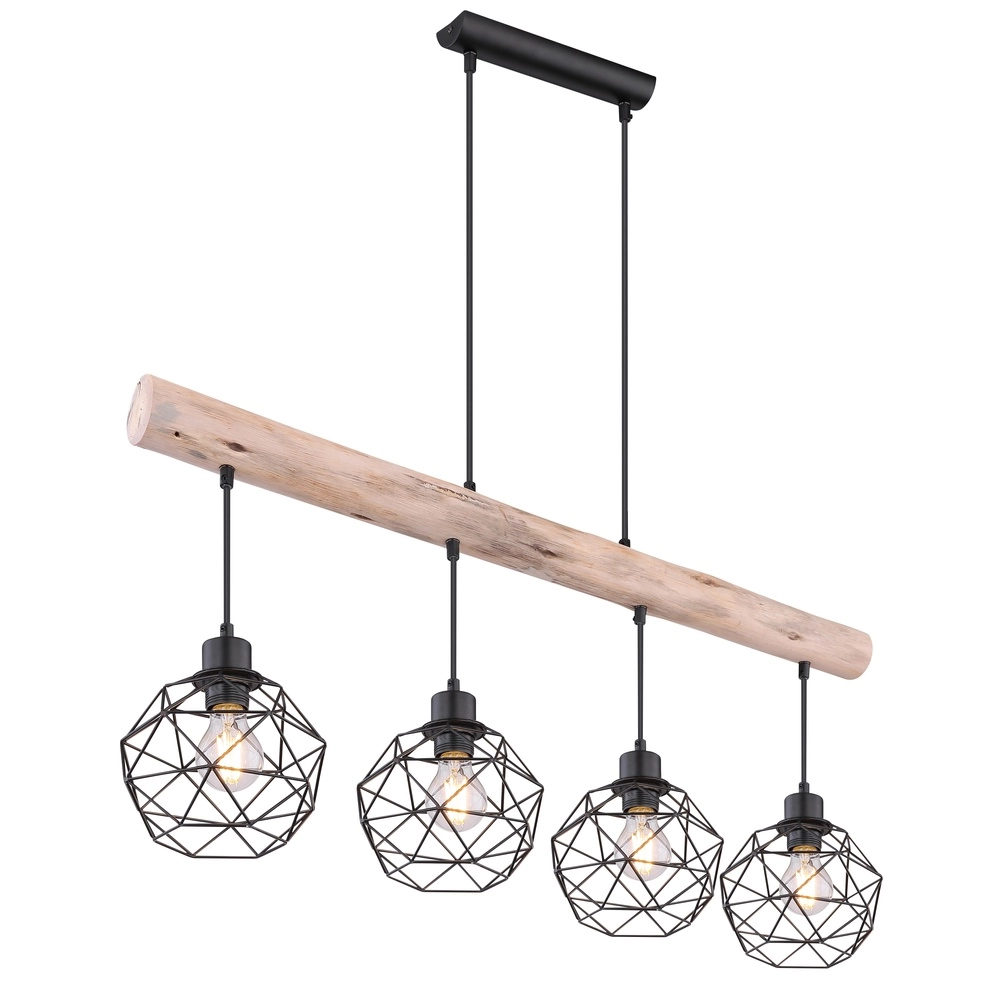 4-Licht Esstischlampe Theodor Schwarz mit Holz