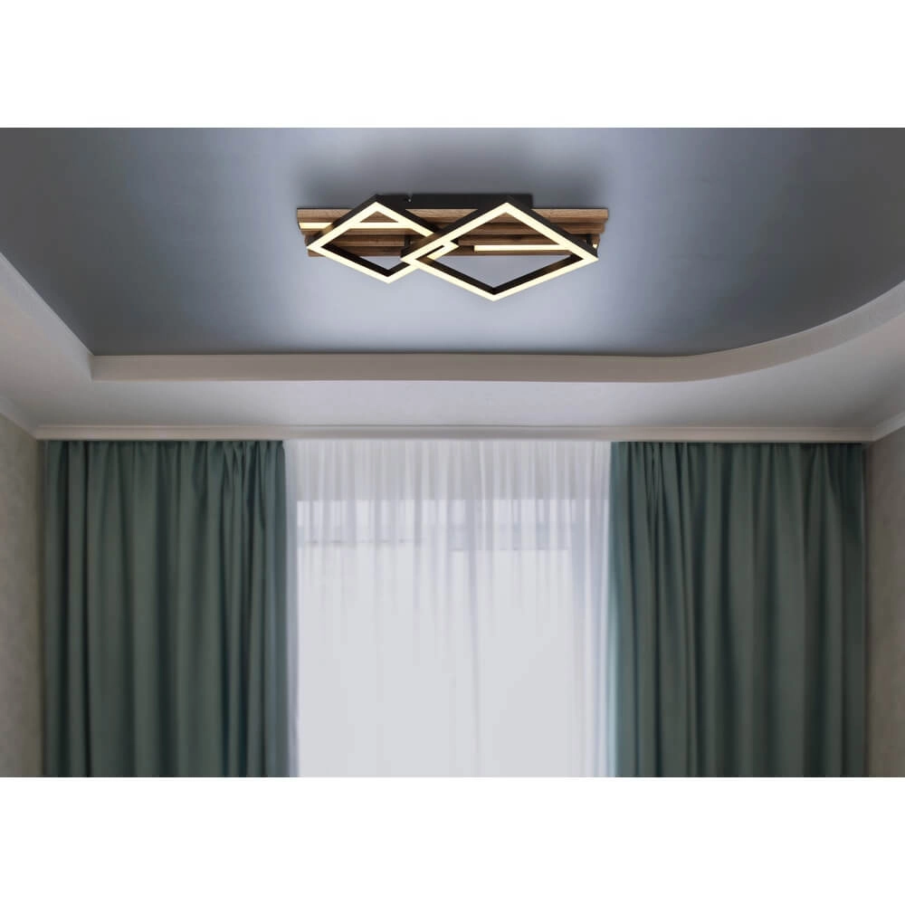 Deckenlampe Obrien schwarz mit Holz 2-hellste Globo 9007371512300