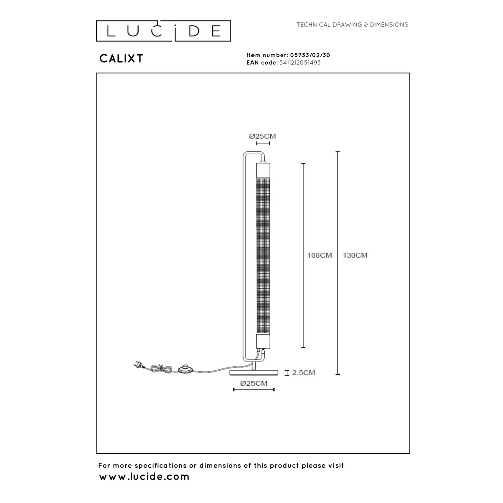 Design-Stehlampe Calixt Schwarz Lucide 5411212051493
