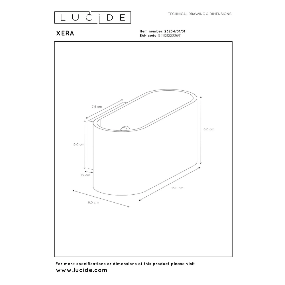 Wandlampe Xera 16 cm weiß Lucide 5411212233691