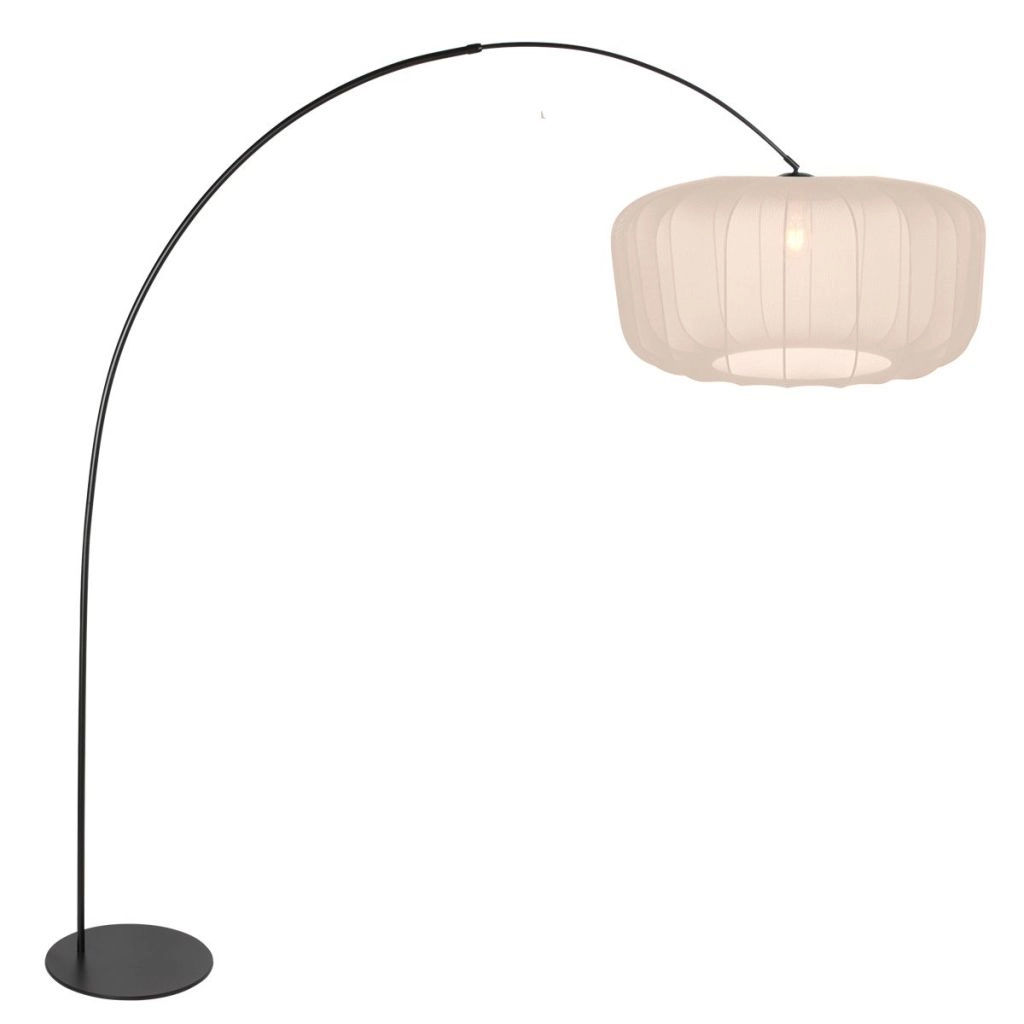 Schwarze Bogenlampe Curve mit Cremeton Ø60cm