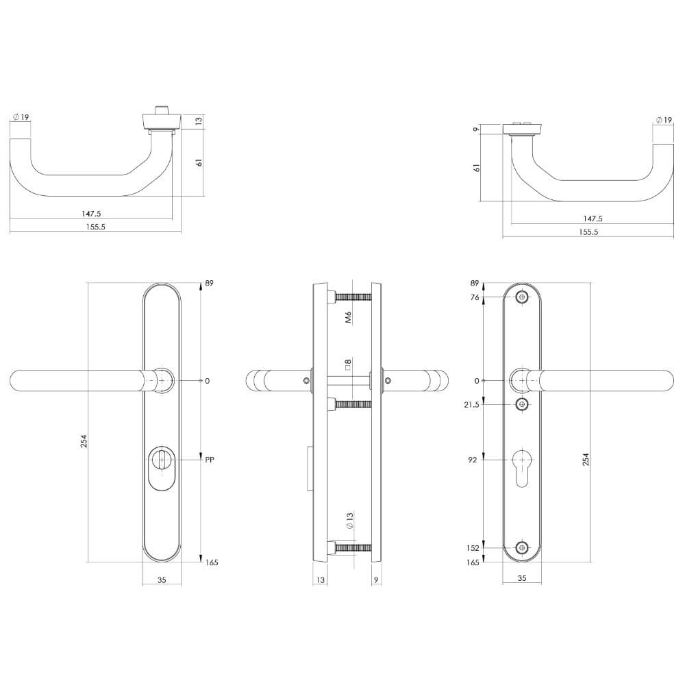 Hintertür-Hardware Aurano Kernzugsicherung schmal PC 92mm Edelstahl Intersteel 8714186395417