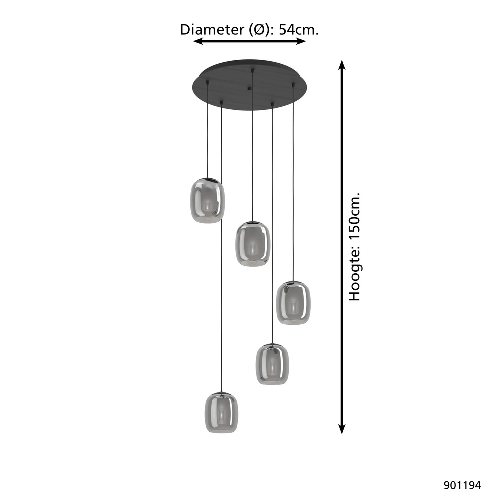Esstisch-Pendellampe Ciampino 5L – rauchmattiertes Glas Eglo 9008606312733