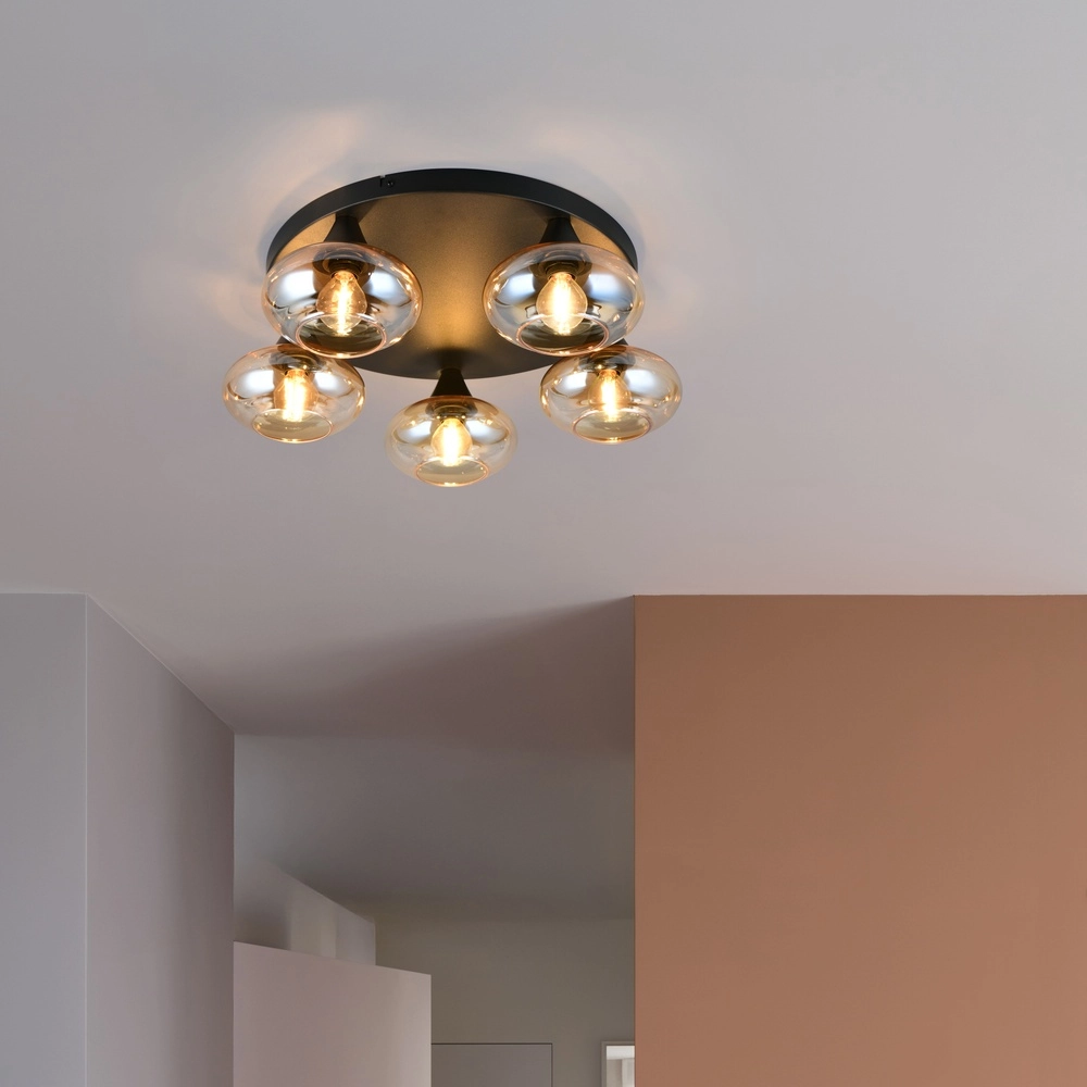 Deckenlampe Divina 5-flammig schwarz mit Braunglas Trio 4017807667455