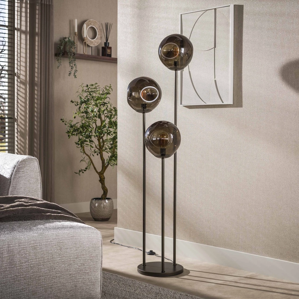 Glas-Stehlampe Stellar 3-Licht – Rauchglas Lyora 8716803511613