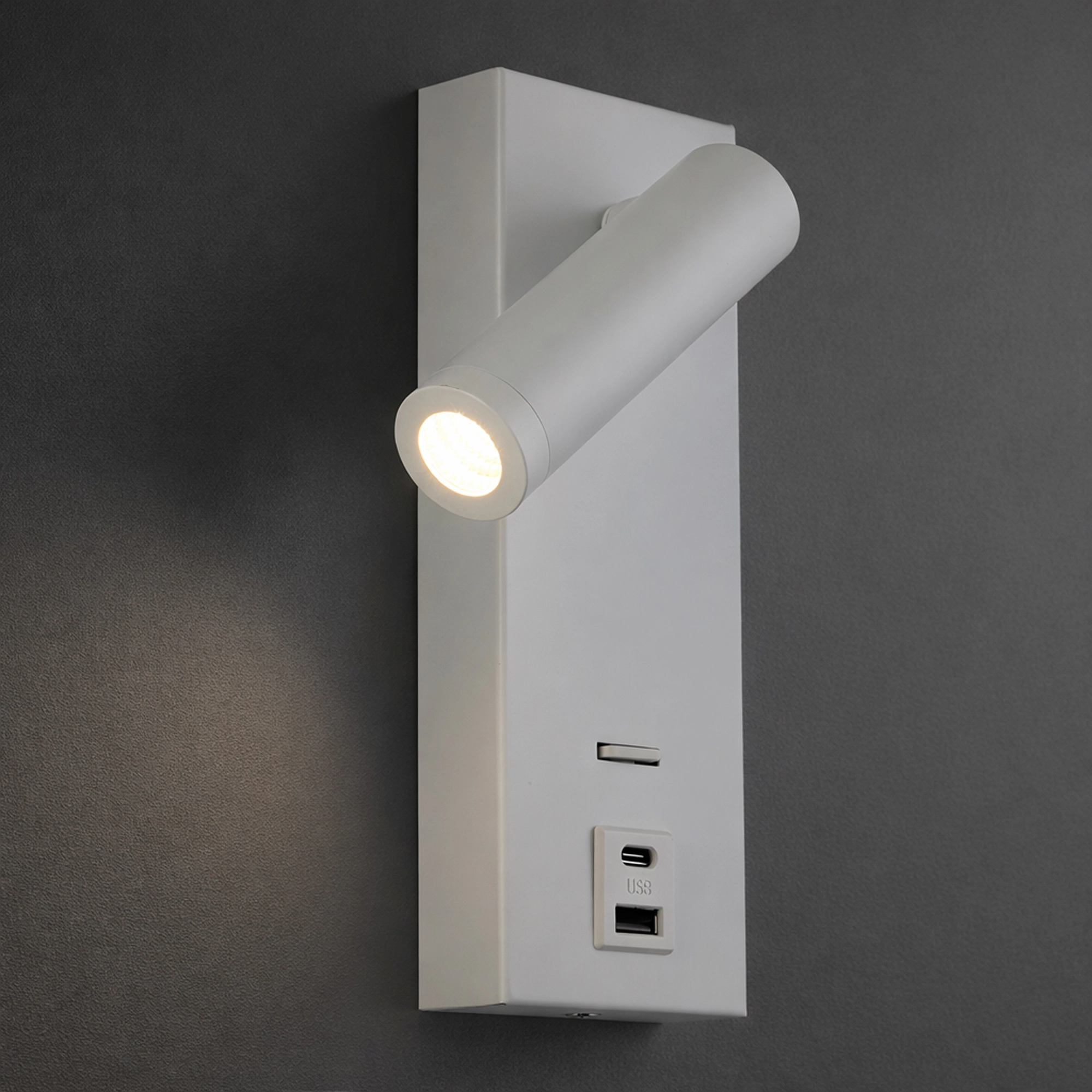 Weiße Nachttischlampe Marlow mit USB