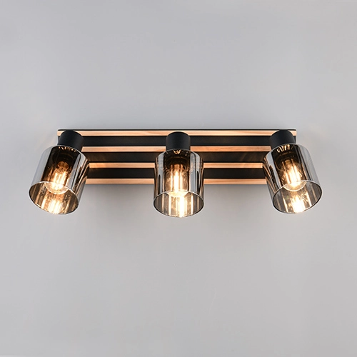 Deckenlampe 3-Leuchten Travia Schwarz mit Holz Trio 4017807682601