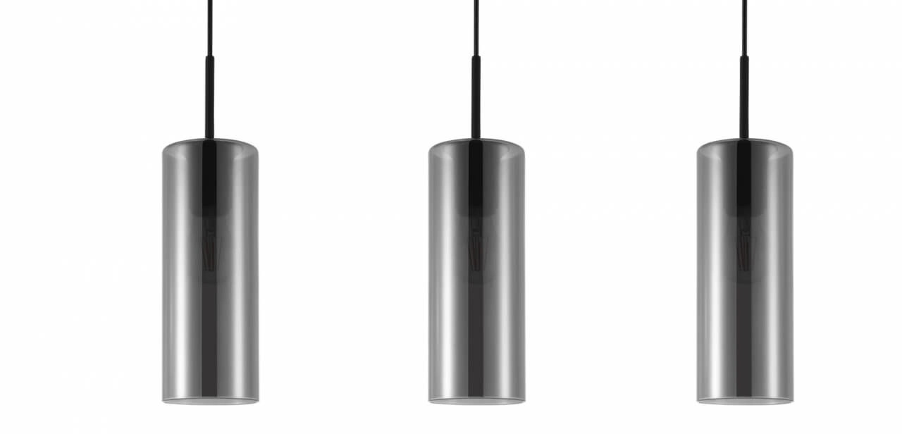 Hängelampe aus Glas Keyns 3-flammiges Schwarz mit Rauchglas Eglo 9002759324674