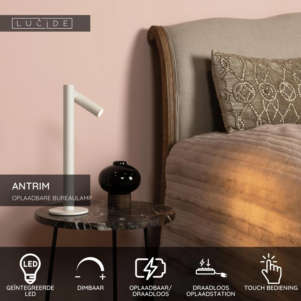 Wiederaufladbare Tischlampe Antrim weißes IP54 Lucide 5411212272218