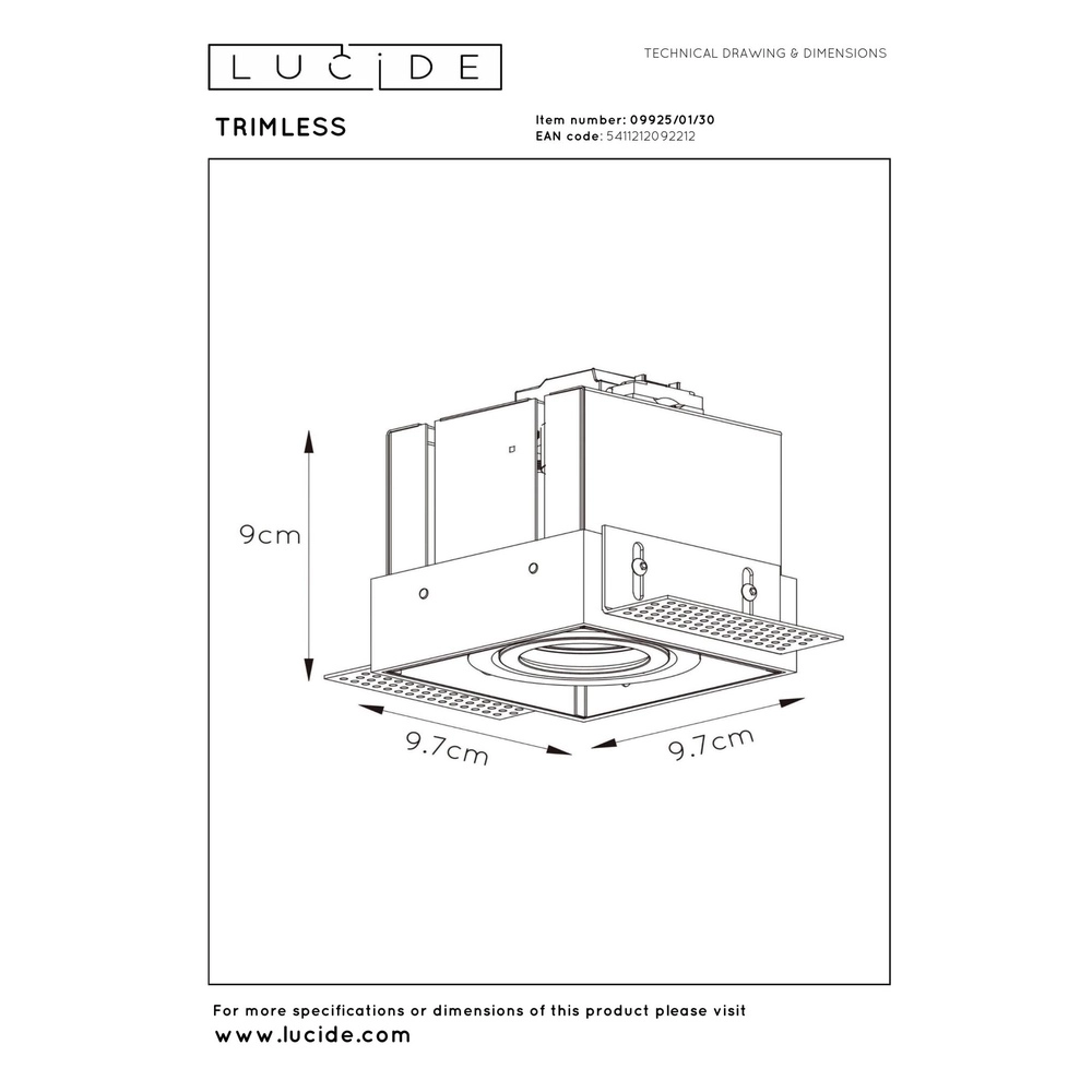 Schlanker versenkter Scheinwerfer Trimless Single Black Lucide 5411212092212