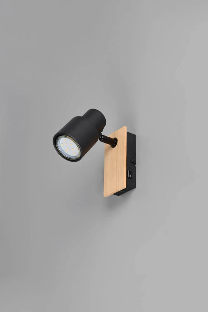 Design-Wandleuchte Pierre schwarz mit Holz Trio 4017807638158