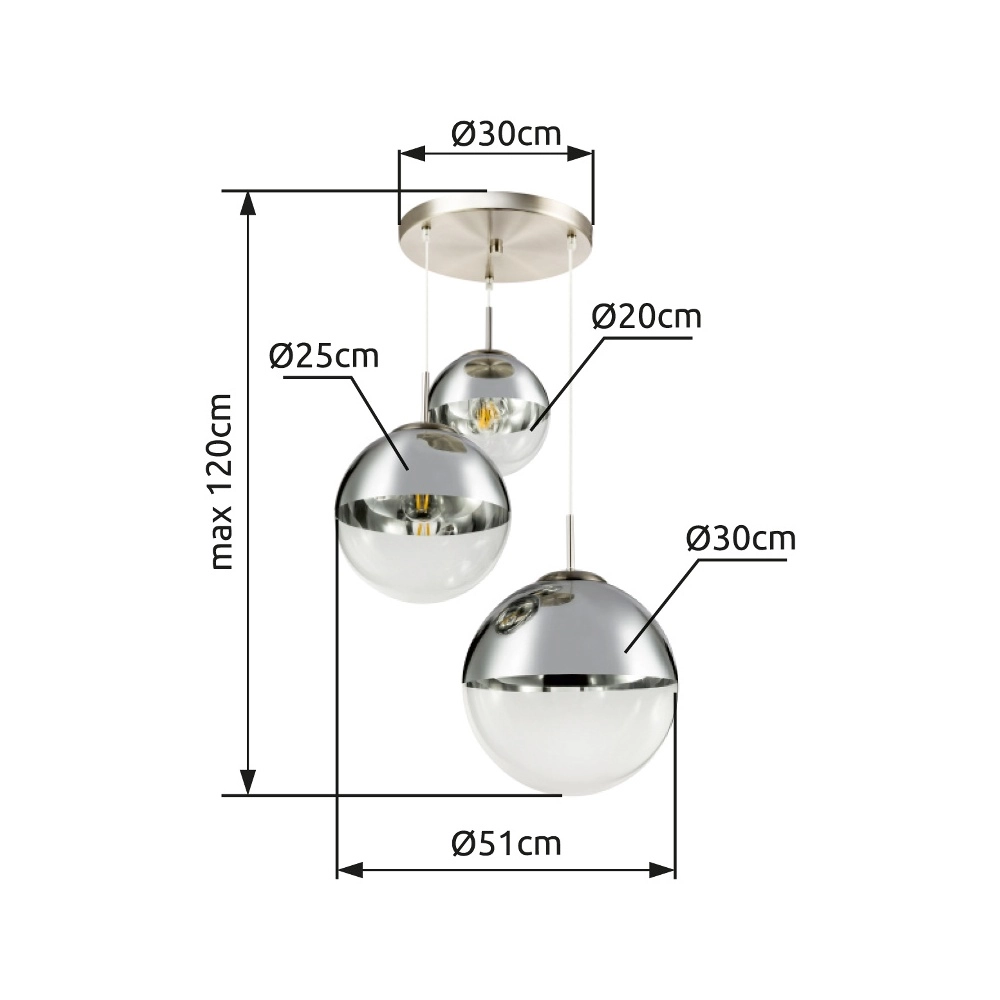 3-Licht Pendellampe Varus Nickel Globo 9007371383443