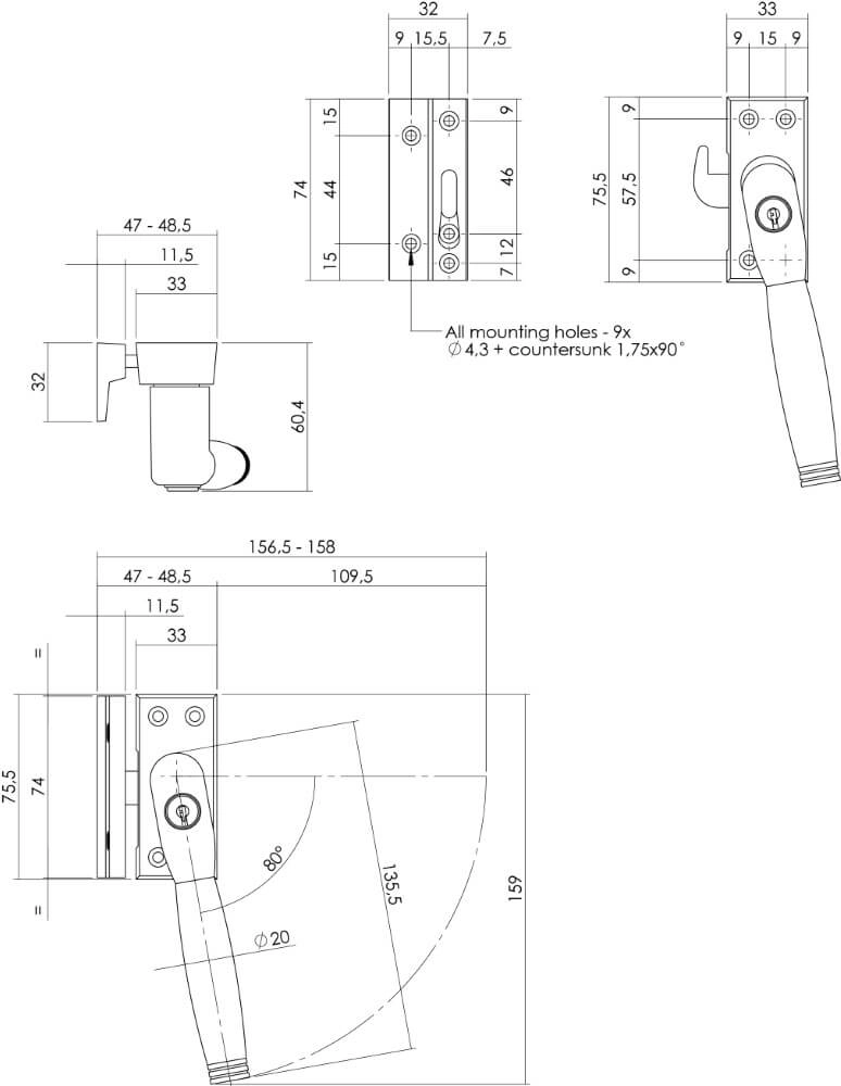 Schließen der Fenster Ton 222 abschließbar rechts Nickel Intersteel 8714186130674
