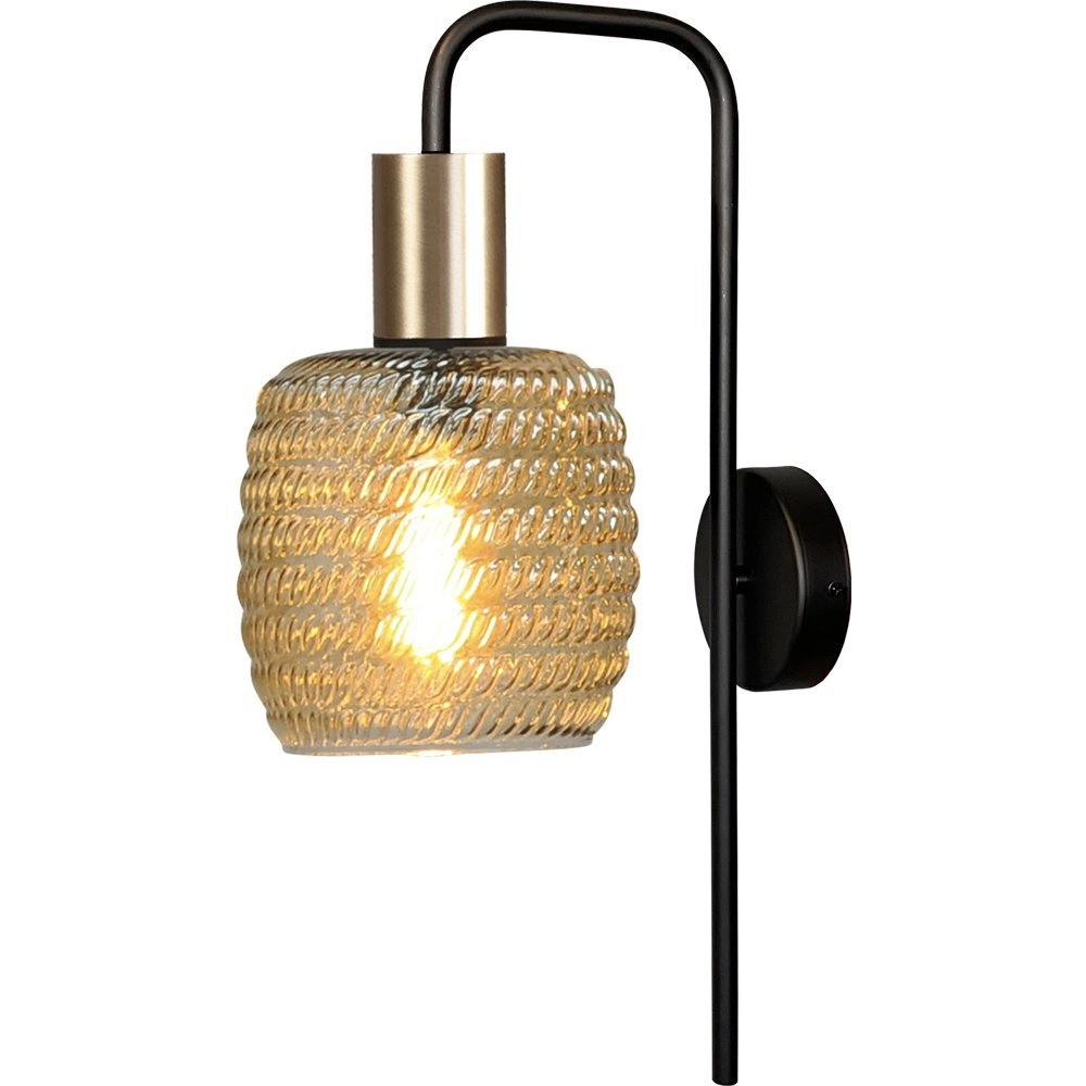 Schwarze Wandlampe Bounty mit Gold und geripptem Glas