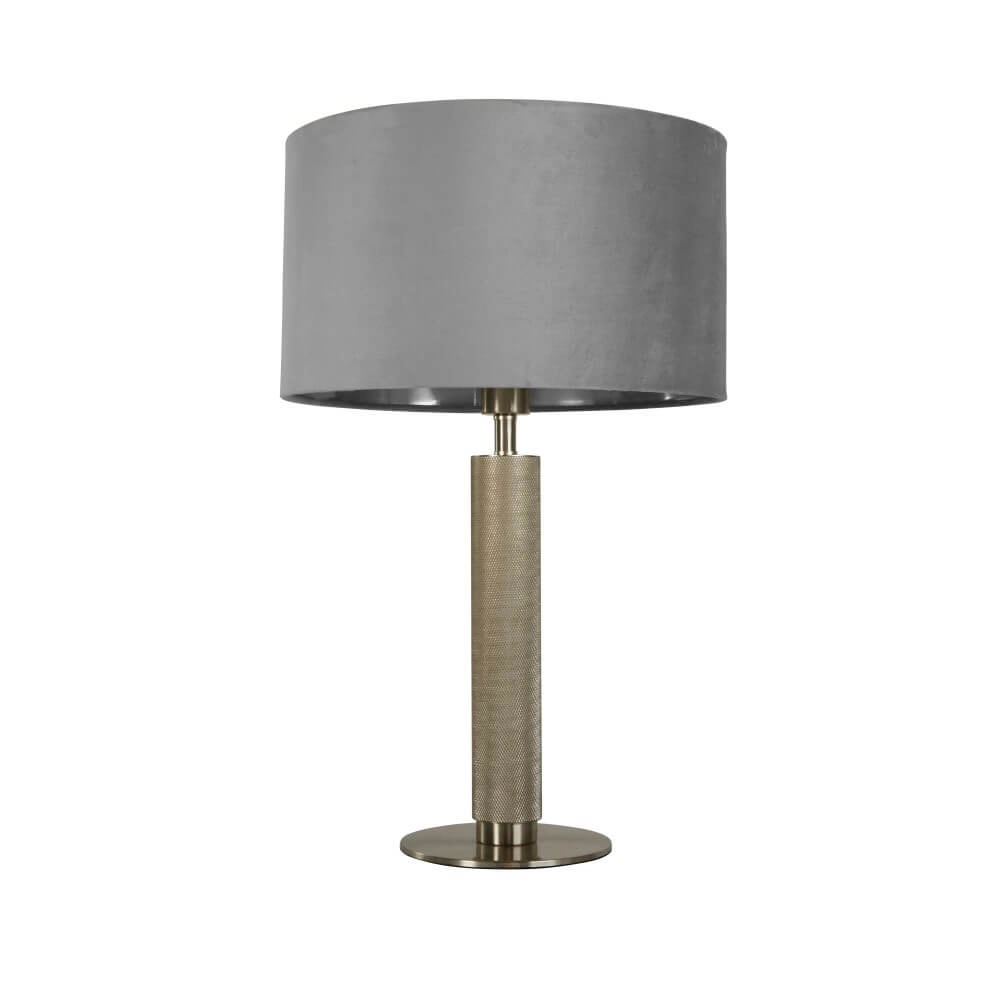 Goldene Tischlampe London mit grauer Kapuze