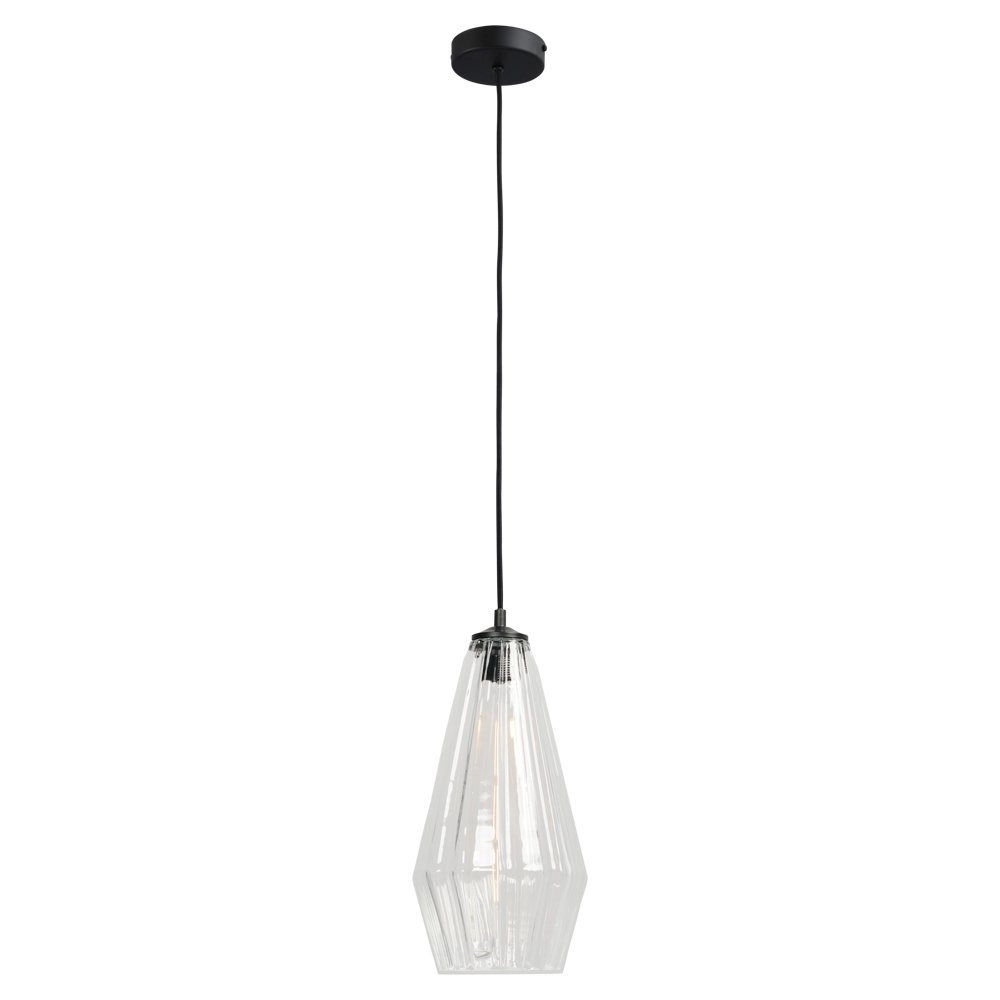 Schwarze Hängelampe Diamond 18cm mit klarem Glas