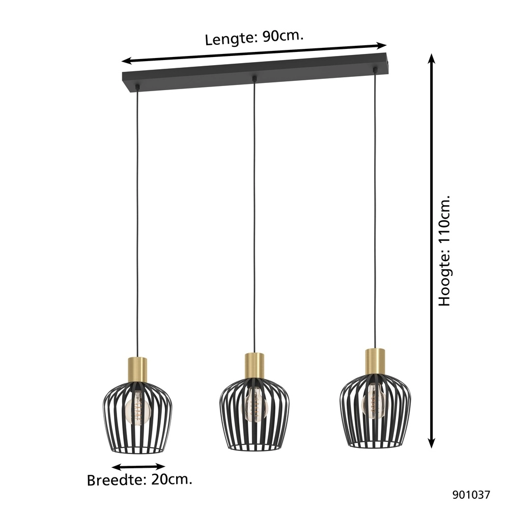 3-Licht Pendellampe Empoli Schwarz mit Gold – Ø 20cm Eglo 9008606299898