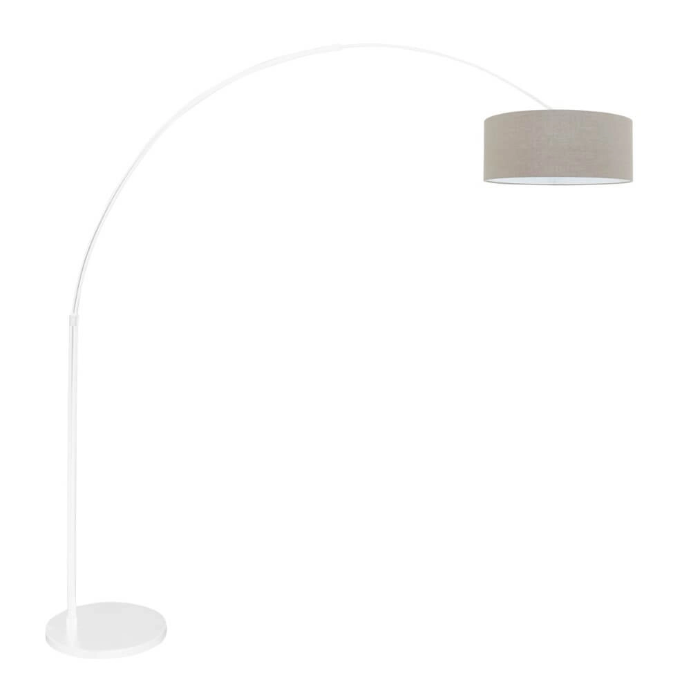Weiße Bogenlampe Sparkled mit taupefarbener Kapuze