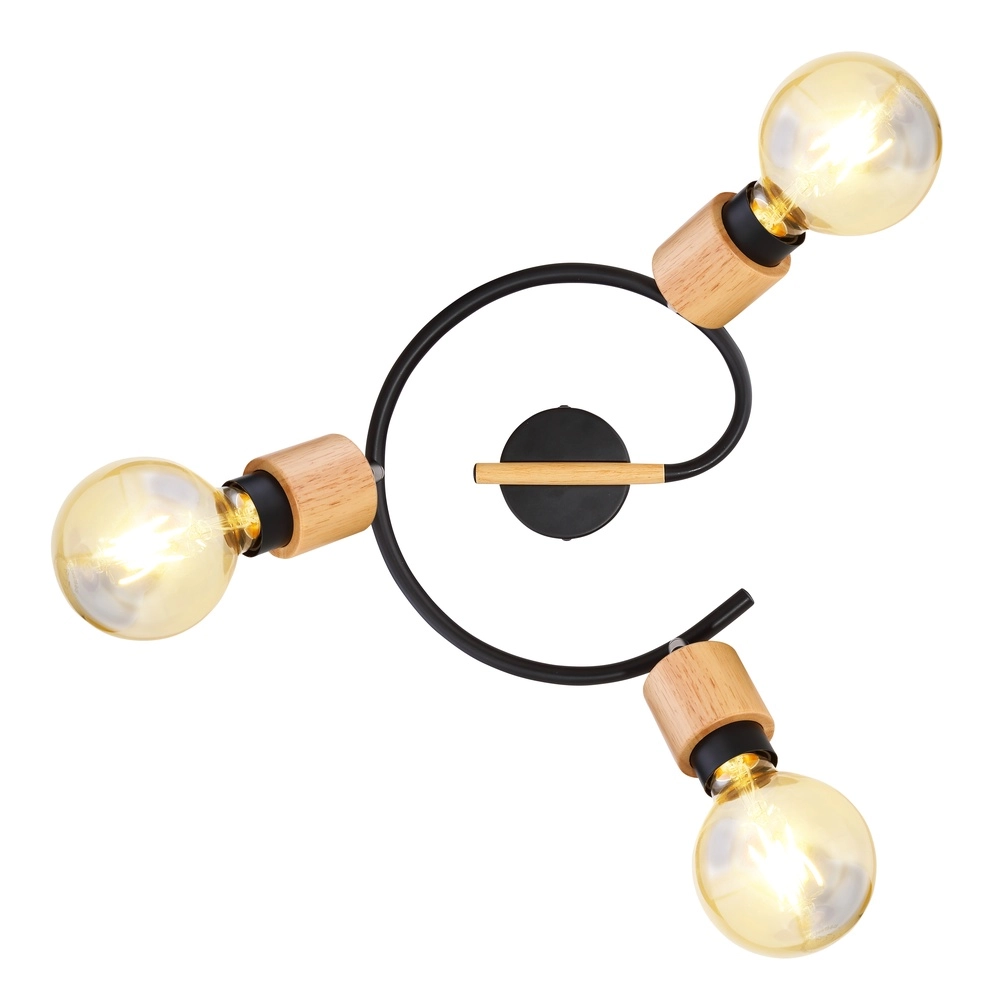 Deckenlampe Jorna 3-Licht Schwarz mit Holz Globo 9007371405282