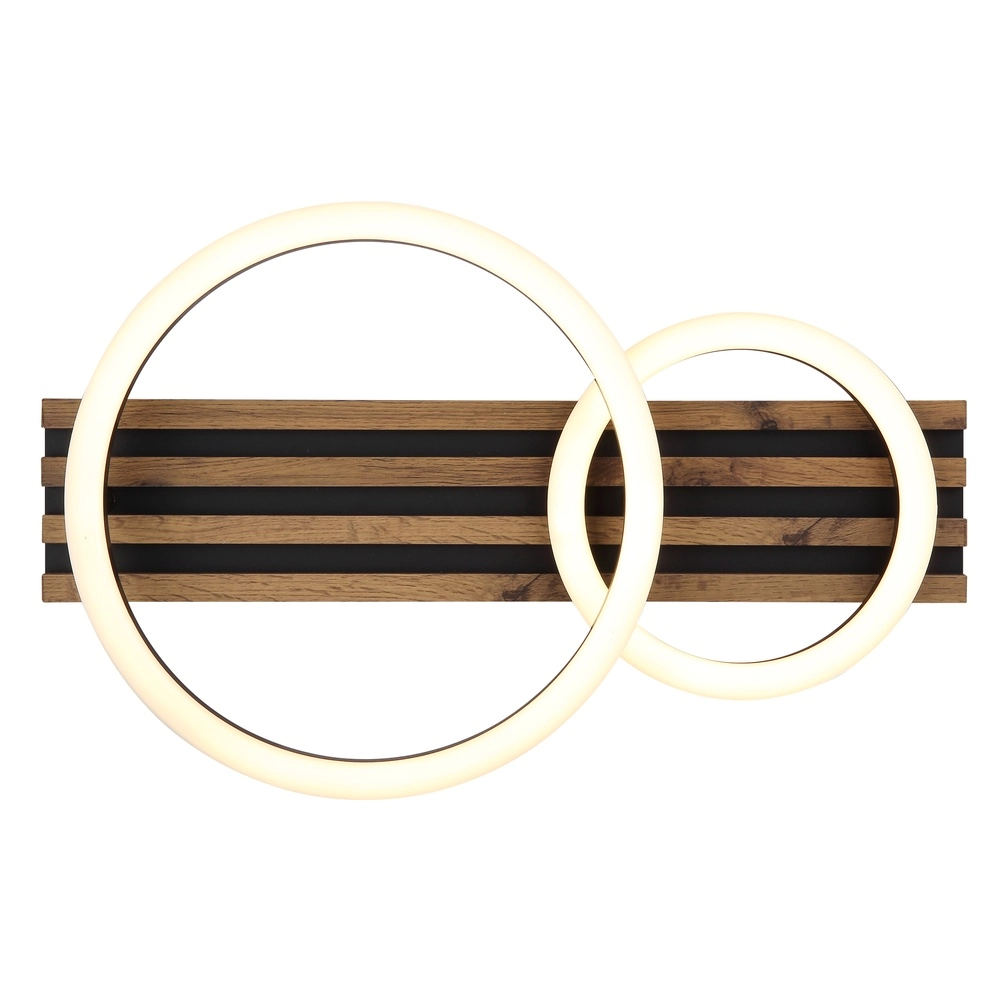 Deckenlampe Tisha 2 schwarze Ringe mit Holz Globo 9007371525577