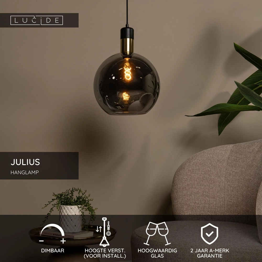 Pendellampe Julius Ø 40cm Rauchglas Lucide 5411212343345