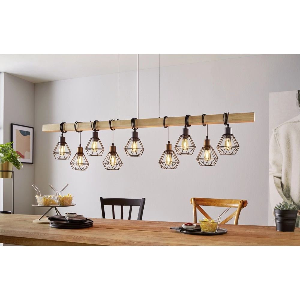 9-Licht Pendellampe Townshend 5 Speisesaal – schwarz mit Holz Eglo 9002759440770