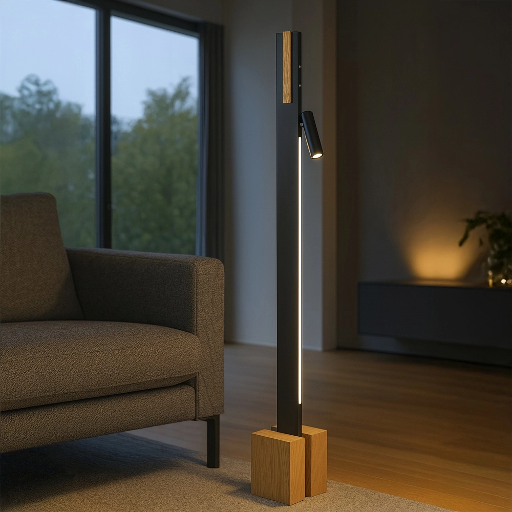 Design-Stehlampe Streamline Schwarz mit Holz Brilliant 4004353463624