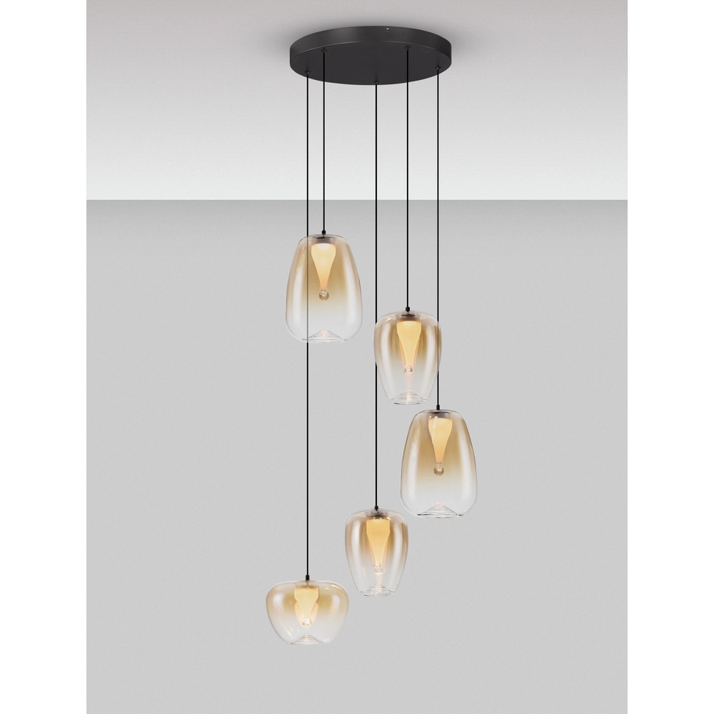Design-Pendelleuchte Oblo 5-flammiges Braunglas Lyora 5212017474155