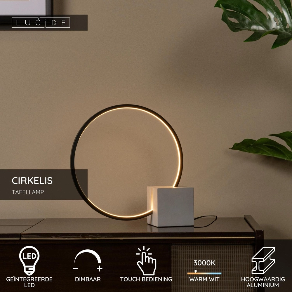 Schwarze Tischlampe Cirkelis rund Ø 32 cm Lucide 5411212051677