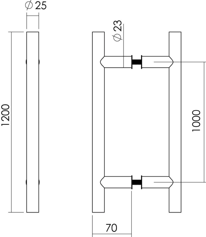Türgriffe T-Form Gripon 120cm pro Paar Edelstahl Intersteel 8714186334263