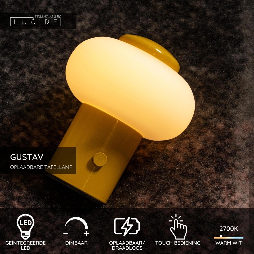 Wiederaufladbare Tischlampe Gustav Gelb Lucide 5411212442055