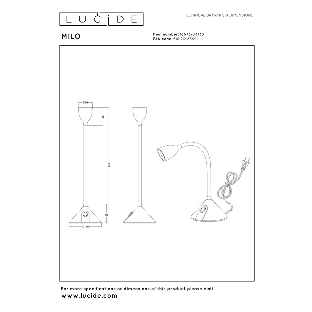 Schwarze Schreibtischlampe Milo LED 3,2W Lucide 5411212185891