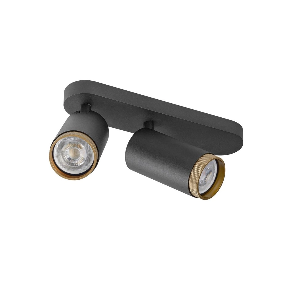 Aufputz-Spot Grip! L 2-flammig schwarz mit goldenem Ring SLV 4024163304399