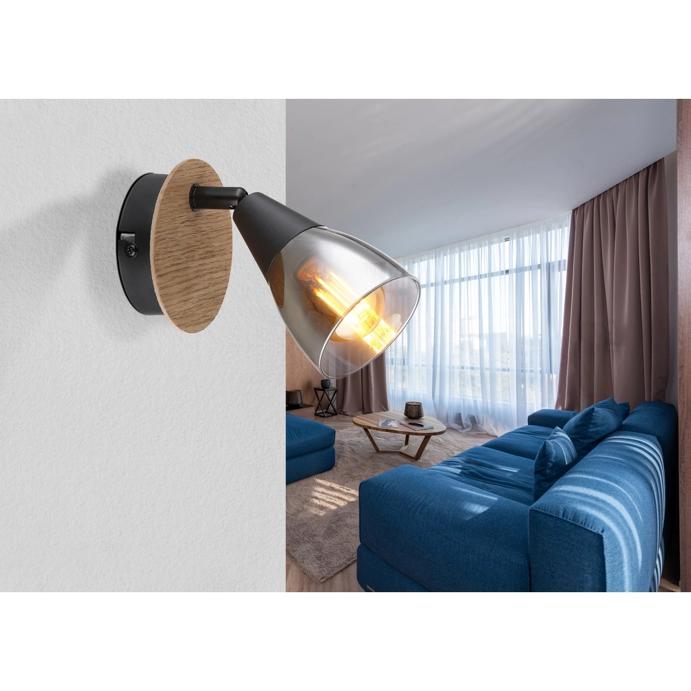 Wandlampe Mubby Schwarz mit Holzoptik Globo 9007371457854