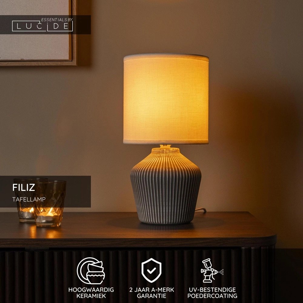 Wunderschöne Tischlampe Filiz Ø 16 cm taupe Lucide 5411212470355