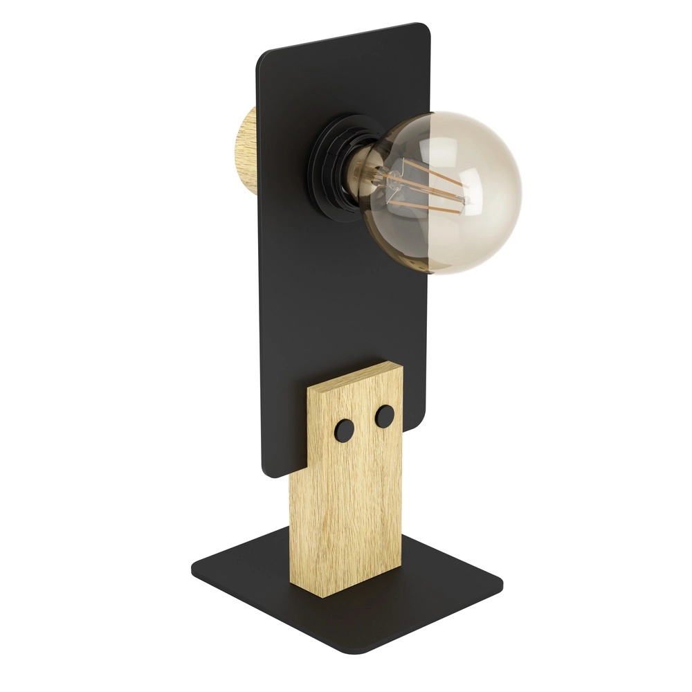 Moderne Tischlampe Bramerton Schwarz mit Holz Eglo 9002759437541