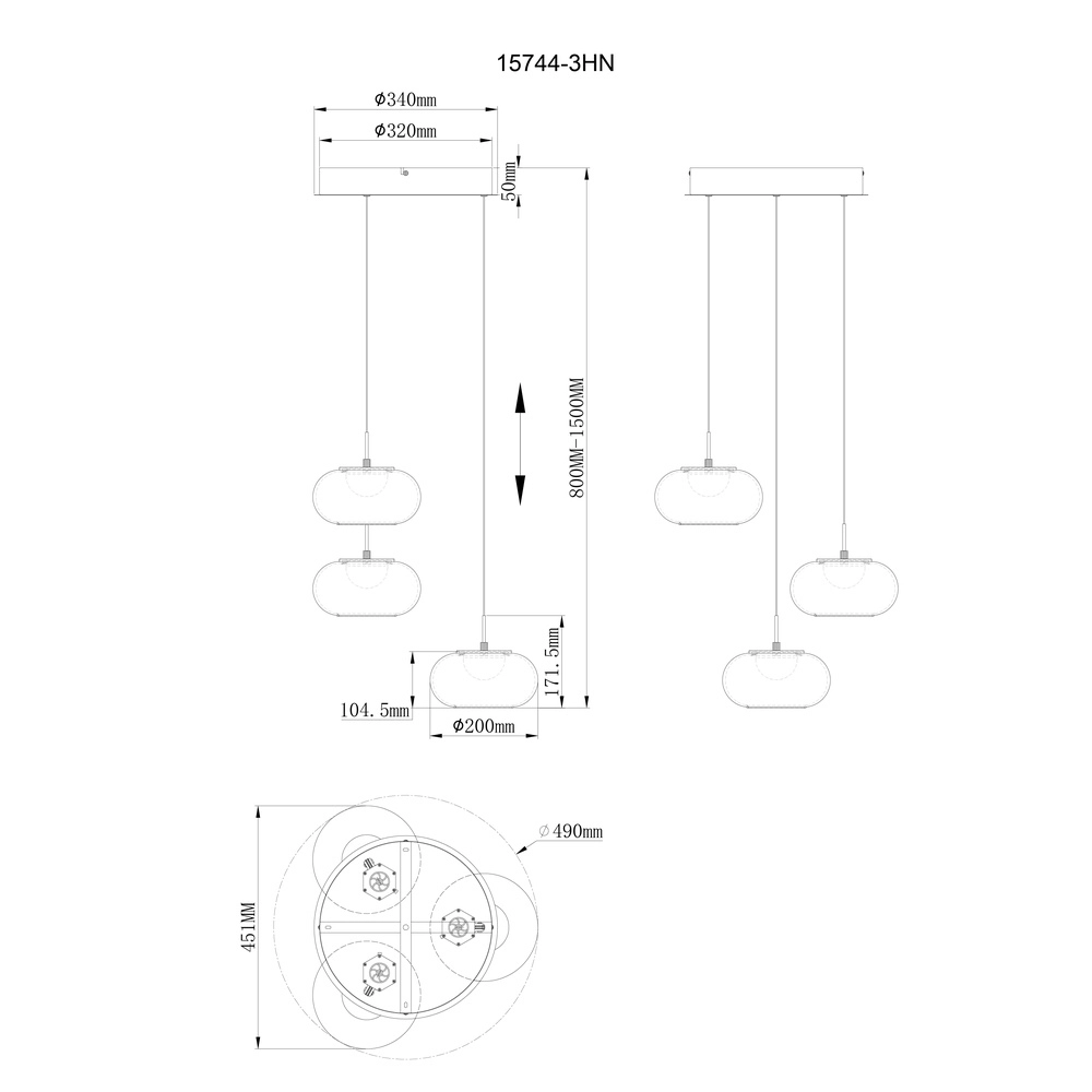 Design-Pendellampe Quintara 3-Leicht-Nickel Globo 9007371474318