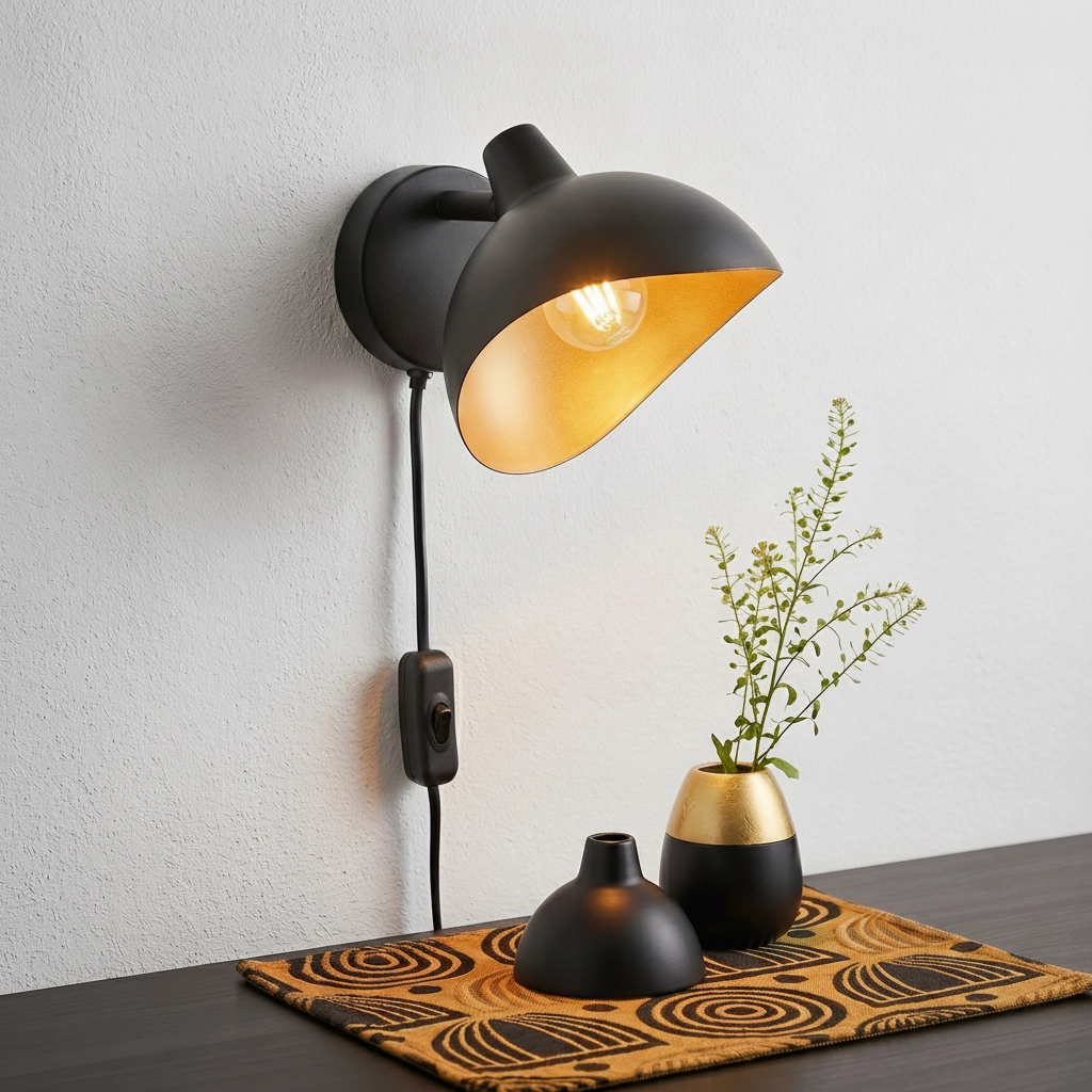 Wandleuchte Geti Schwarz mit goldener Innenseite