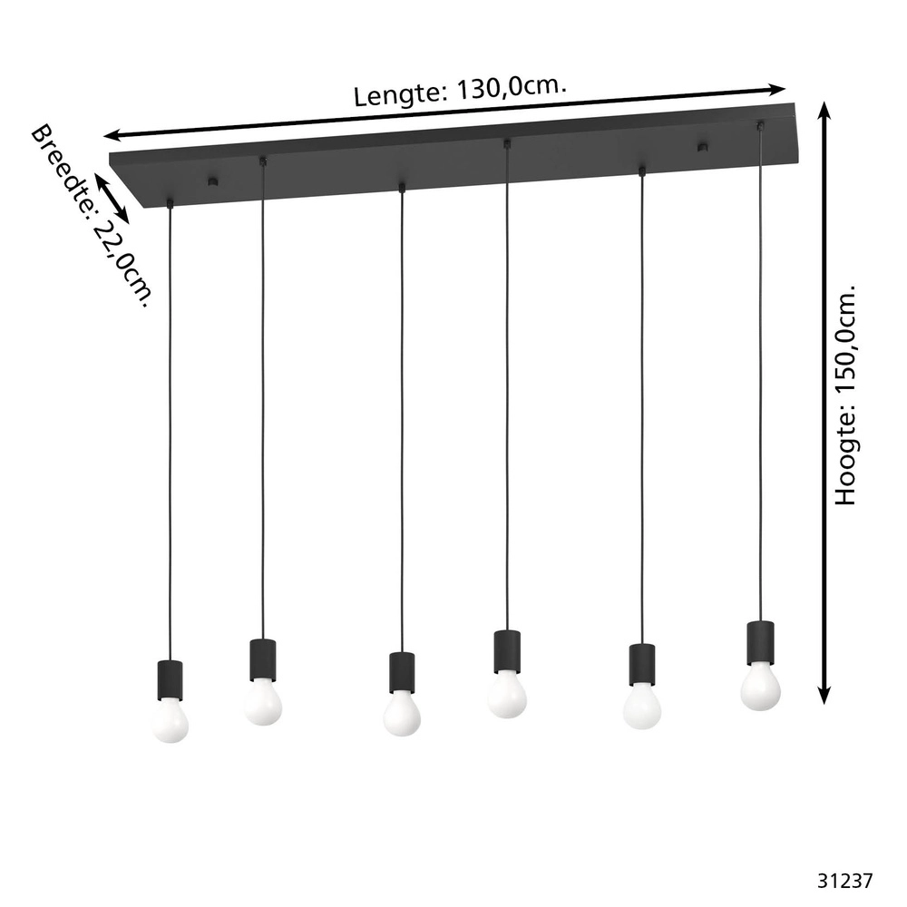 6-Lampen-Pendelleuchten Nogalte Schwarz Eglo 9002759312374