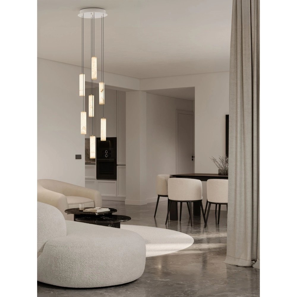 Pendellampe Diletto Gold mit weißen 7-Lichtern