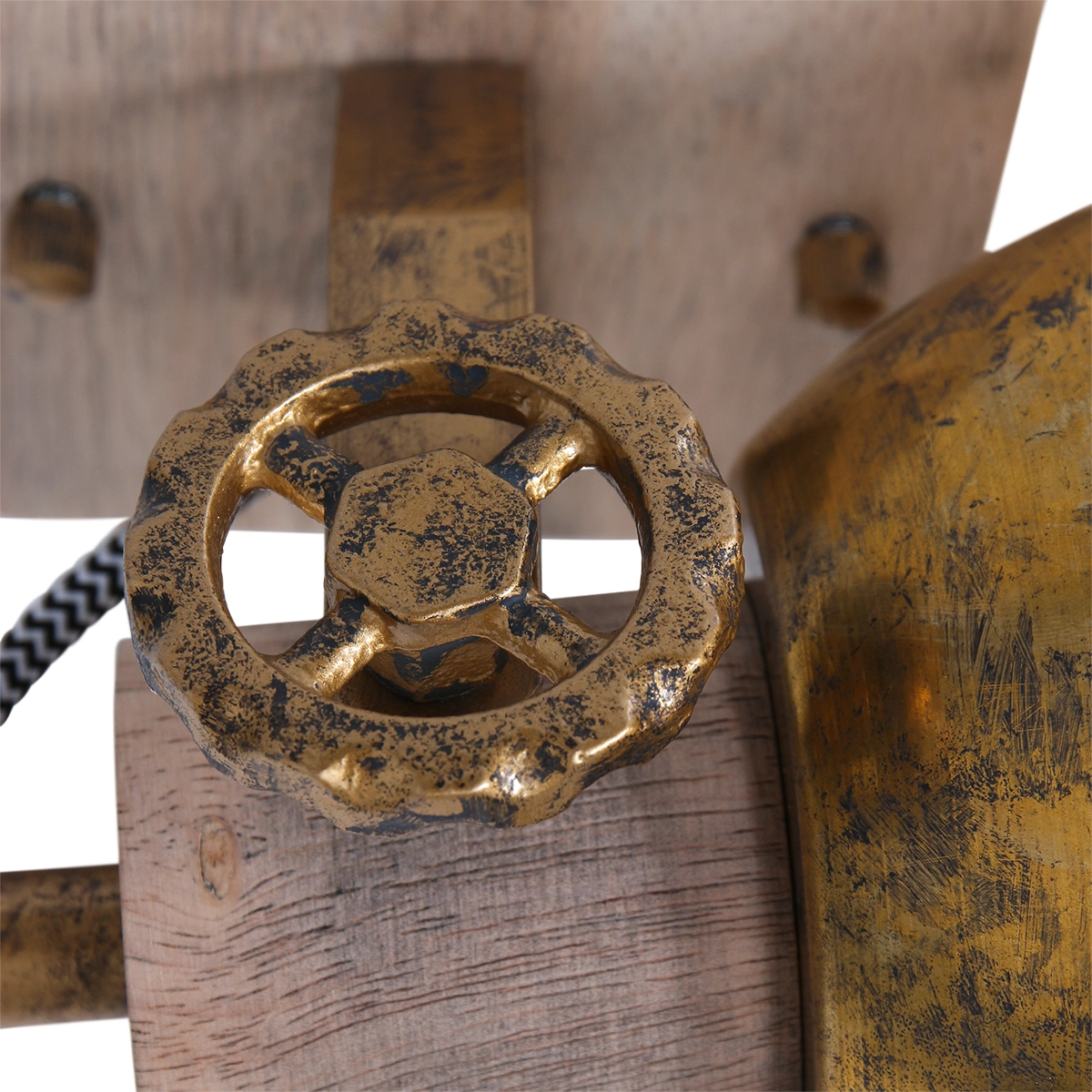 Industrielle Deckenleuchte Gearwood Bronze mit Holz Steinhauer 8712746135022